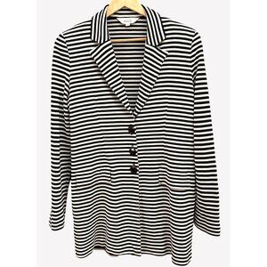 Misook Black White Striped Knit Blazer Large Parisian Classic Capsule Piece